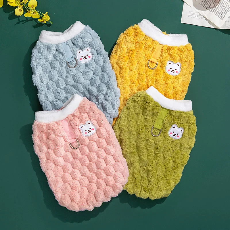 

Winter Fleece Keep Warm Dog Cat Clothes Cue Cardigan Dog Sweater with Buckle Teddy Schnauzer Clothes Hairless Cat Puppy Clothes