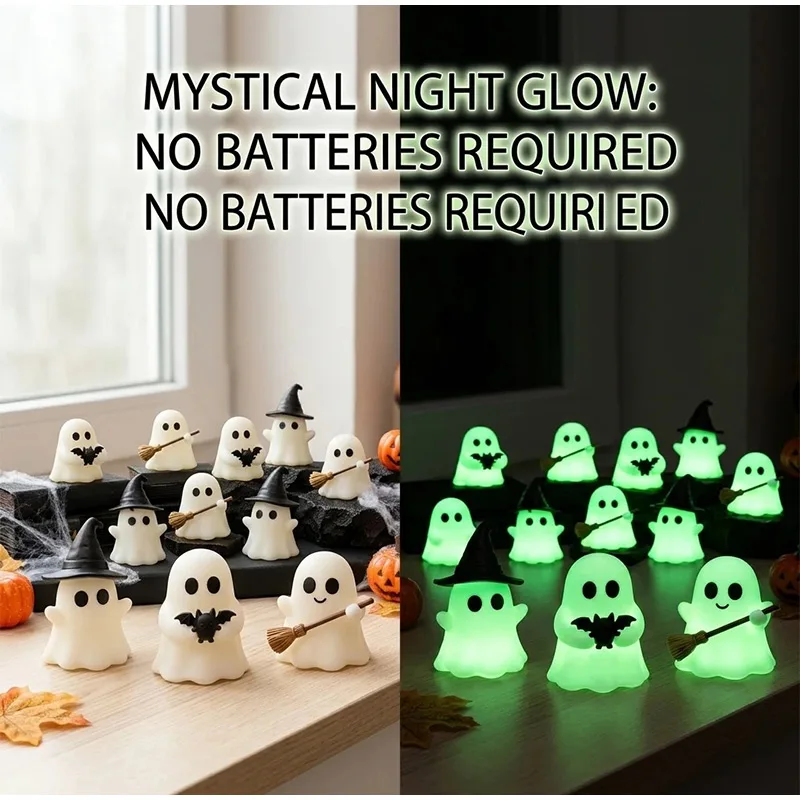 Cute Spooky Table Decor Halloween Luminous Mini Ghost Statue Soft Glow in Dark Ornament for Baking Topper Handcraft Holiday
