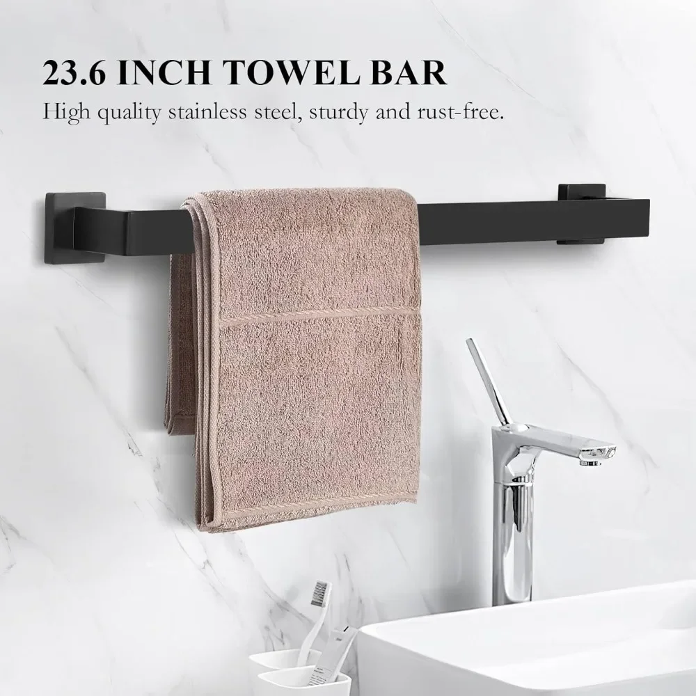 10-Piece Matte Black Bathroom Hardware Set Towel Bar for Bathroom Include 24 inch Stainless Steel Wall Mounted Towel Holder Set