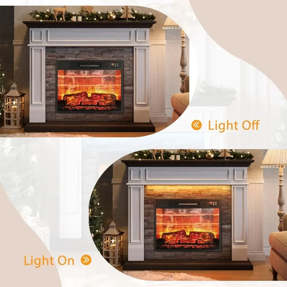 Portable Freestanding Wood Stove Heater, Realistic 3D Dancing Flame Effect and Stacked Stone Surround.