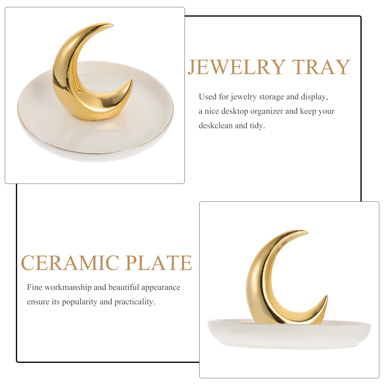 

1 шт. керамический лоток для хранения ювелирных изделий в форме луны, многоцелевой органайзер, тарелка для колец, браслетов, ожерелий, рабочего стола