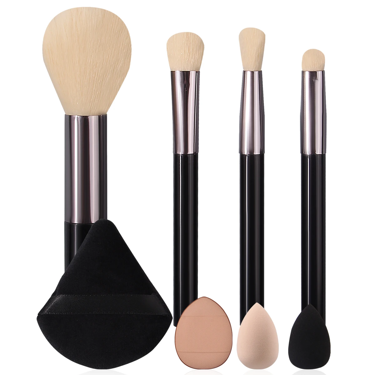 4 Mini Makeup Brushes 2 Triangle Thumb Sponge Puffs 2 Mini Dual-Use Wet Dry Beauty Blenders For Travel Daily Touch-Up