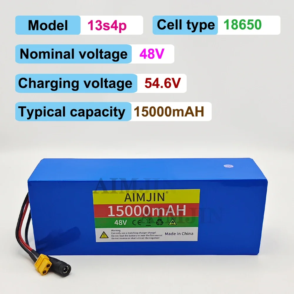 48 فولت 15 أمبير جديد 18650 13S4P بطارية ليثيوم 800 واط بطارية عالية الطاقة مناسبة لمختلف مركبات النقل