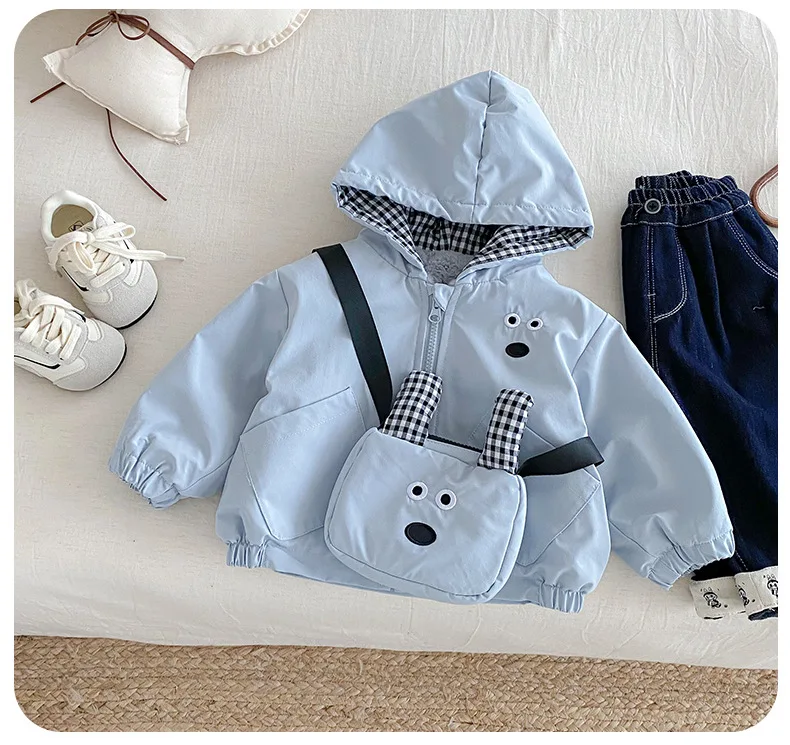 

Toddler Boys Winter Clothes Hooded Plaid Thick Warm Kids Baby Girls Jacket Coat Add Fleece Children 1-3Y Girl Outerwear Coat+bag