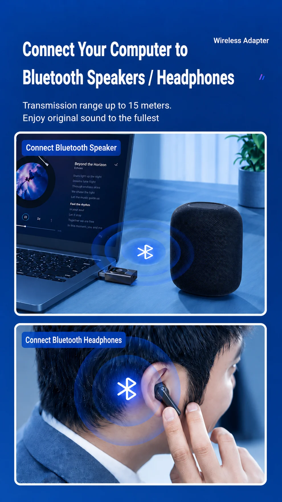 KEBIDUMEI 2 IN 1 Bluetooth 6.0 Audio Transmitter Receiver 3.5mm AUX USB Dongle With MIC Music Wireless Adapter For Car/TV/PC