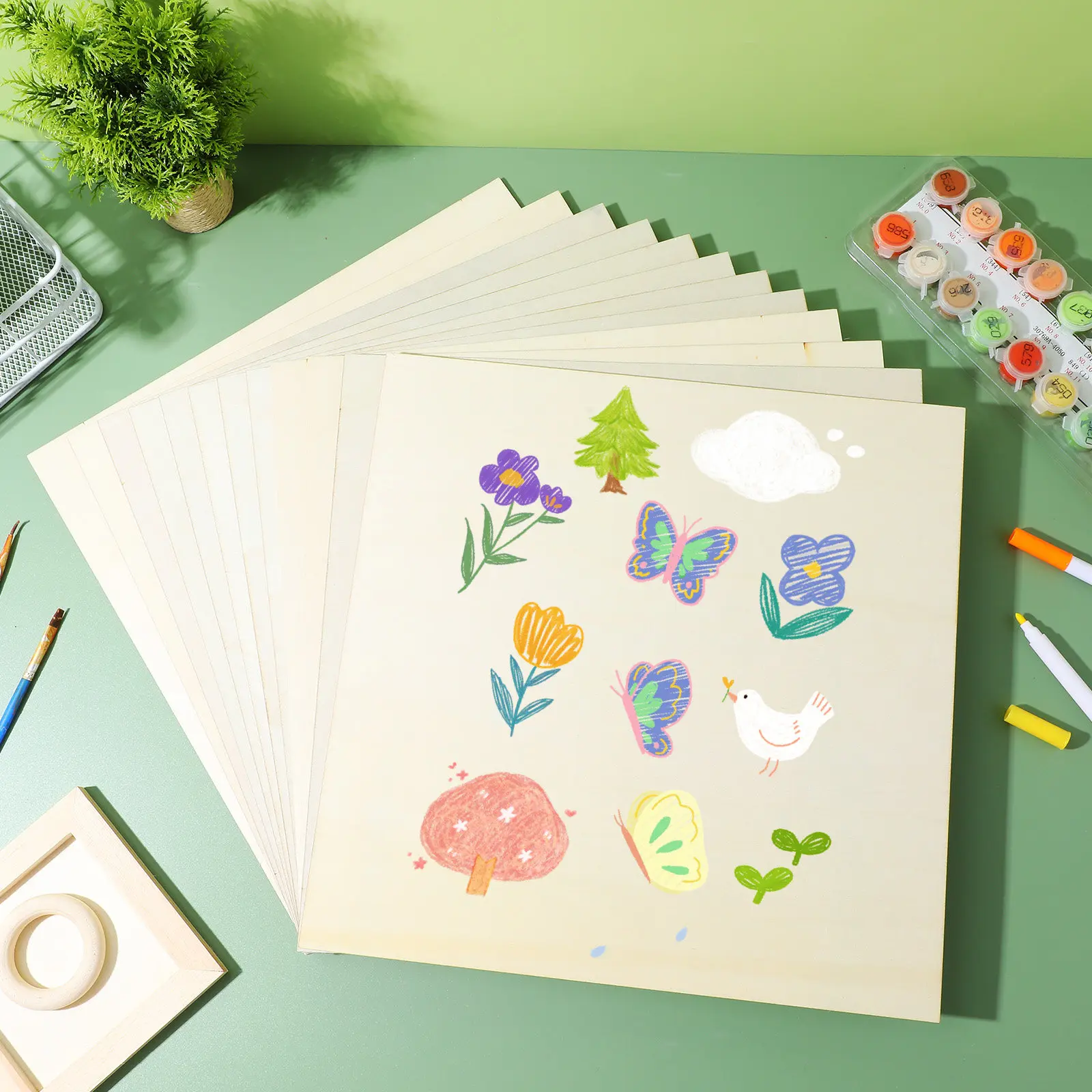 

12Pcs Square Wood Boards Unfinished Craft Wood Squares for Painting Engraving DIY Art Supplies Wooden Ornaments for Painting