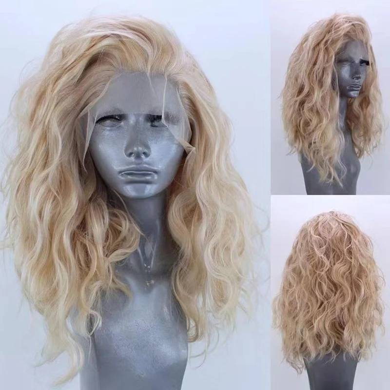 AIMEYA Mix Blonde Wig Long Natural Wave Synthetic Lace Hair Heat Resistant Lace Front Wig Loose Curly Daily Use Cosplay Wigs