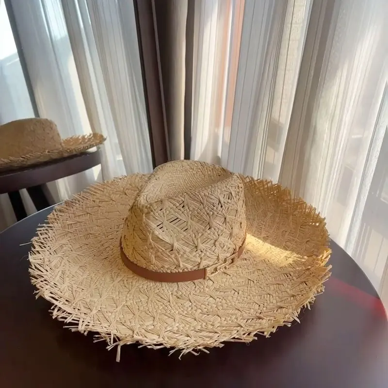 

Fashion Raffia Wide Brim Straw Jazz Hats For Women Men Cap New Summer Beach Casual Fedora Hat Jazz Elegant Sunhat Chapeau Enfant