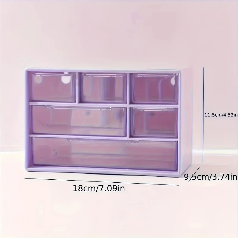 6段引き出しプラスチックデスクトップオーガナイザー、オフィス用品、文房具、寮の必需品用の透明な収納ボックス、耐湿性