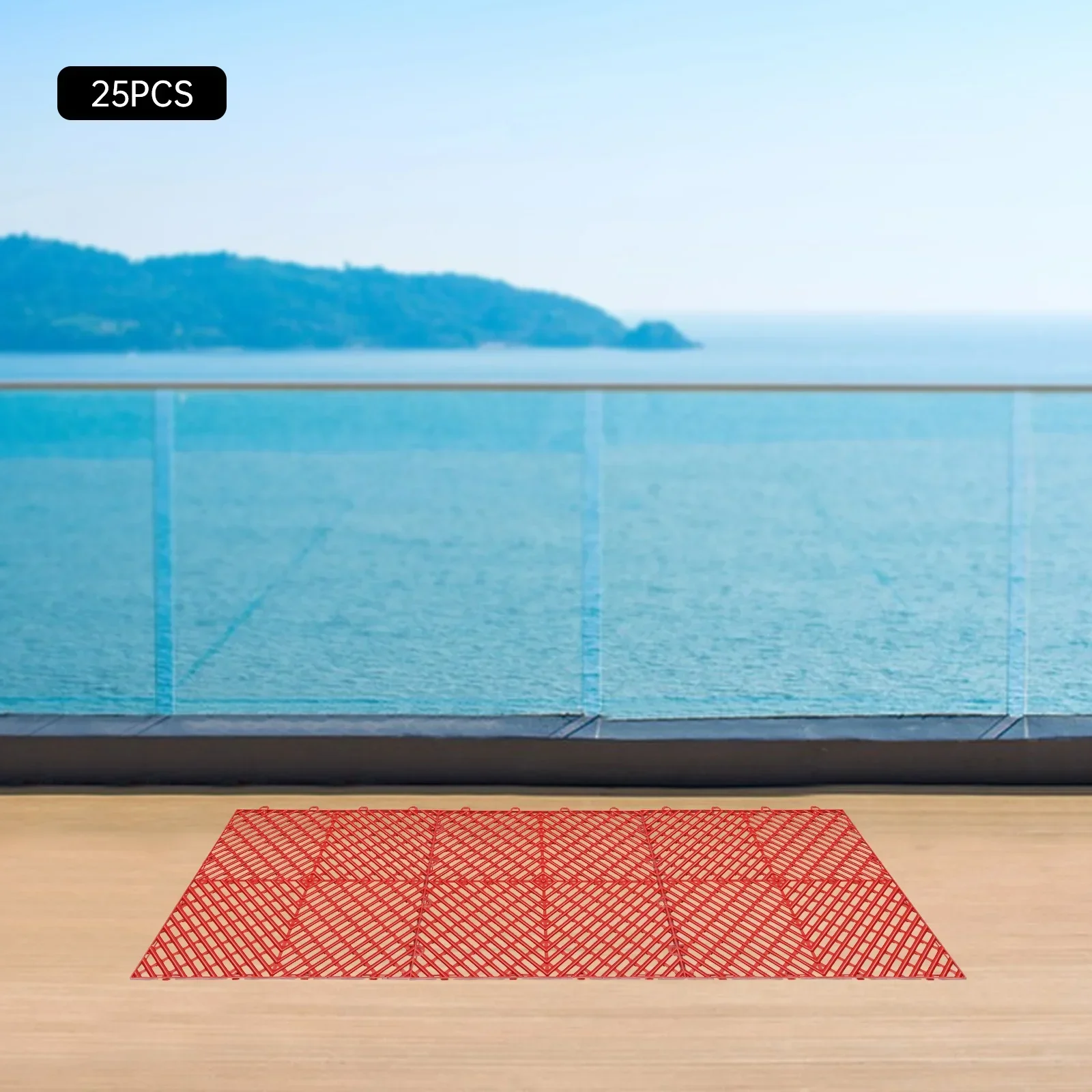 25 piastrelle rosse ad incastro, accessori per pavimenti di drenaggio 12x12x0,5 pollici con cuscinetto ad alto carico, pavimento antiscivolo per piscina doccia