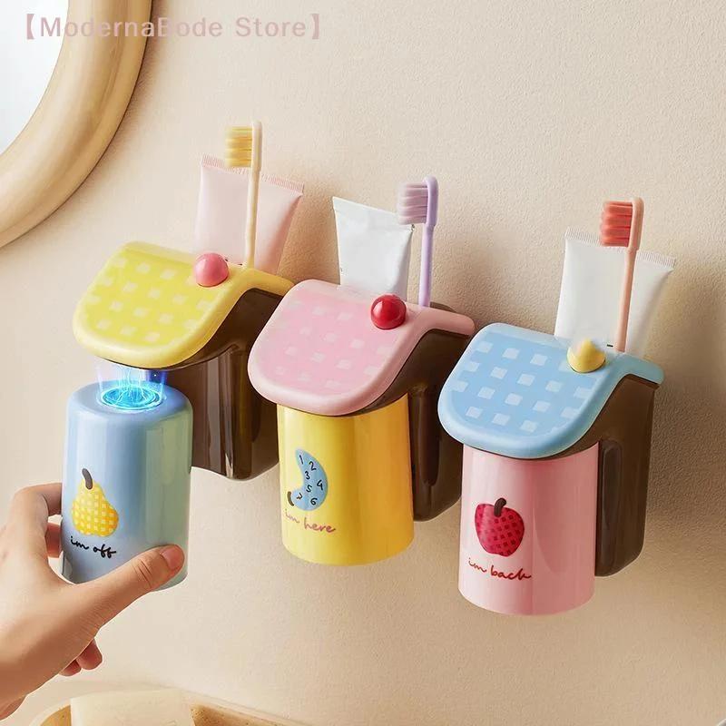 【M】1 Set Hausförmiger, bohrfreier, magnetischer Wandhalter für Zahnbürsten und Becher, Badezimmer-Aufbewahrung