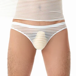 Men's Sexy Soft Breathable Underwear Ultra Thin See Through Striped Panties Underpants Low Waist Man Briefs Shorts