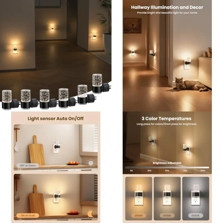 LED Night Lights Plug into Wall, Dimmable Night Light 3 CCT and 5 Brightness Levels, Acrylic Bubble Nightlight with Dusk to Daw
