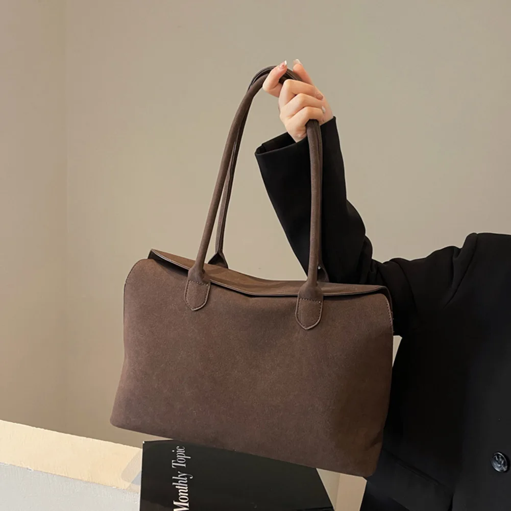 

Classic Faux Suede Handbags for Women Men Retro Handbag Suede Solid Color Underarm Bag Trendy Satchel Bag Work Travel Bags
