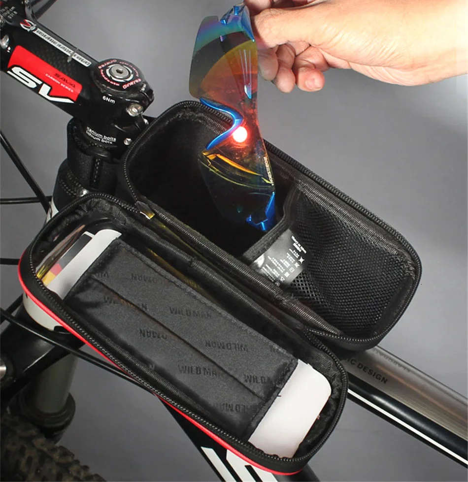 WILD MAN Bicycle Bags Rainproof Bike Handlebar Bag Mtb Frame Bag 6.2inch Mobile Phone Case Cycling Top Tube Bag Accessories