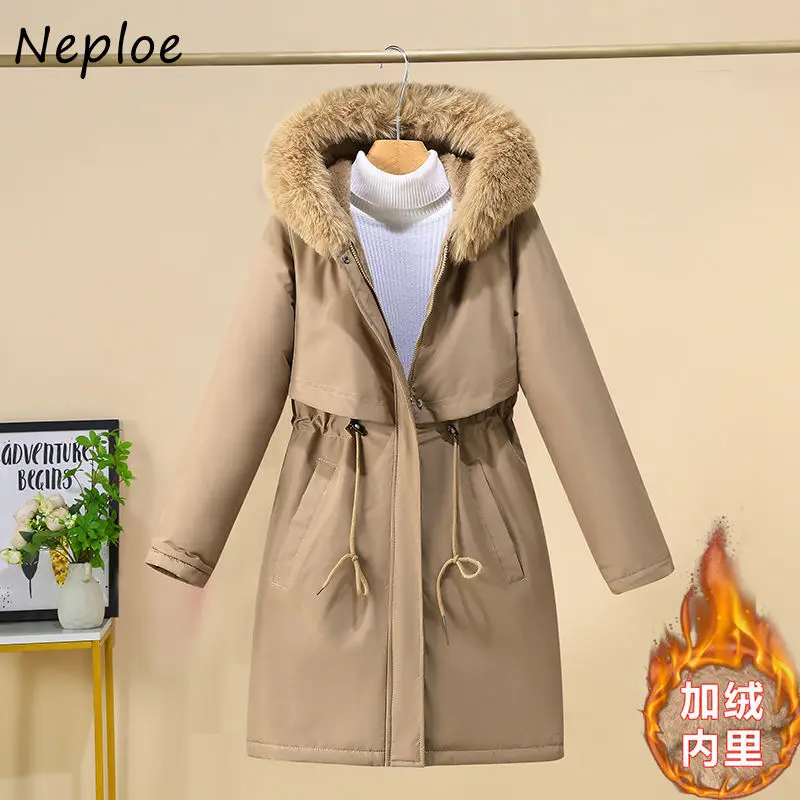 

Neploe New Casual Mid-length Down Jacket Korea Chic Warm Hoody Trendy Personalized Parkas Drawstring Luxury Moda Coat Women's