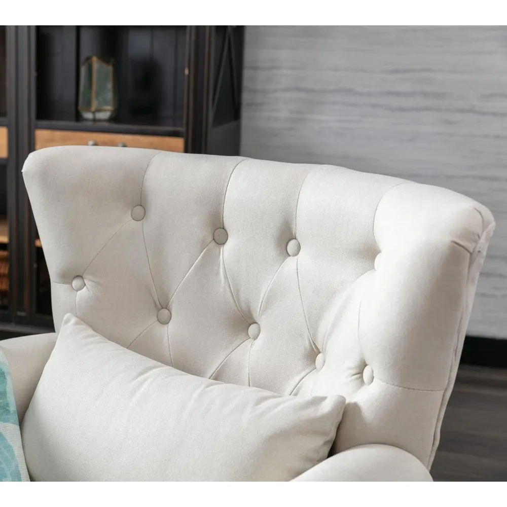 كرسي بذراعين منجد من الكتان الحديث في منتصف القرن مع جناح معنقدة للراحة والمساحات الصغيرة