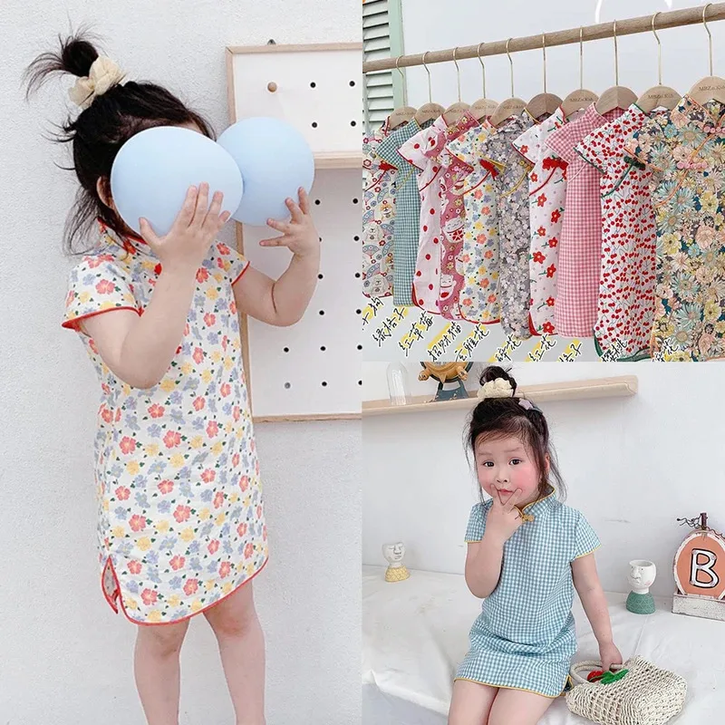 

Children Casual Cheongsam Girls Dress Chinese Style Modern Qipao Clothing Kids Summer Costume Birthday Traditional Hanfu Apparel