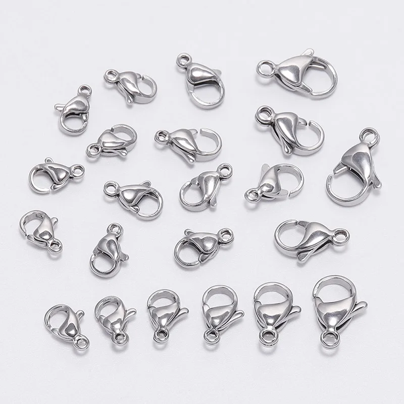 100pcs 9-15mm Stainless Steel Lobster Clasp Hooks Connector for DIY Necklace Bracelet Chain Jewelry Making Findings Accessories