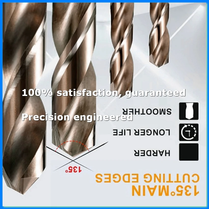 

Cobalt Drill Bits Set M35 High Speed Steel Twist Jobber Length for Hardened Metal, Stainless Steel, Cast Iron (13Pcs)-FS