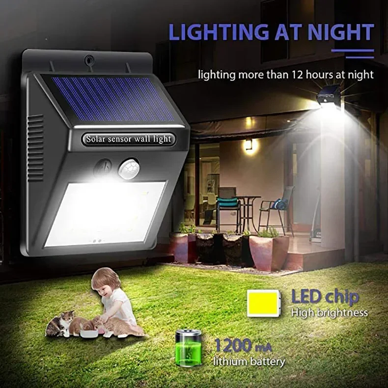 20 LED Solar Light Outdoor Solar Garden Lamp PIR Motion Sensor Solar Powered Sunlight Waterproof for Street Decoration