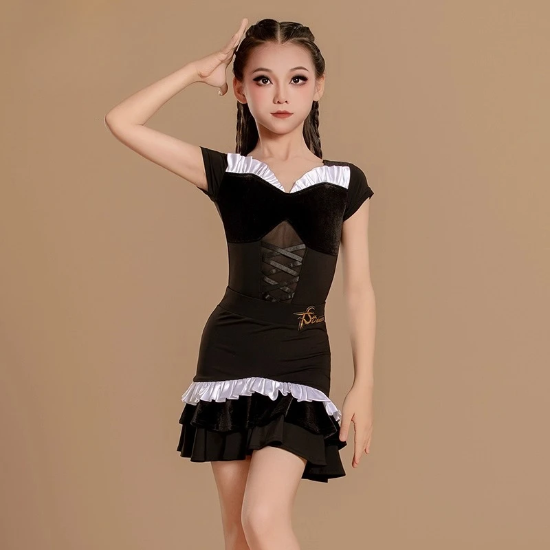 

Набор для выступлений в латинских танцах для детей и девочек, высококачественный цветной дизайн, повседневная тренировочная одежда для бальных танцев