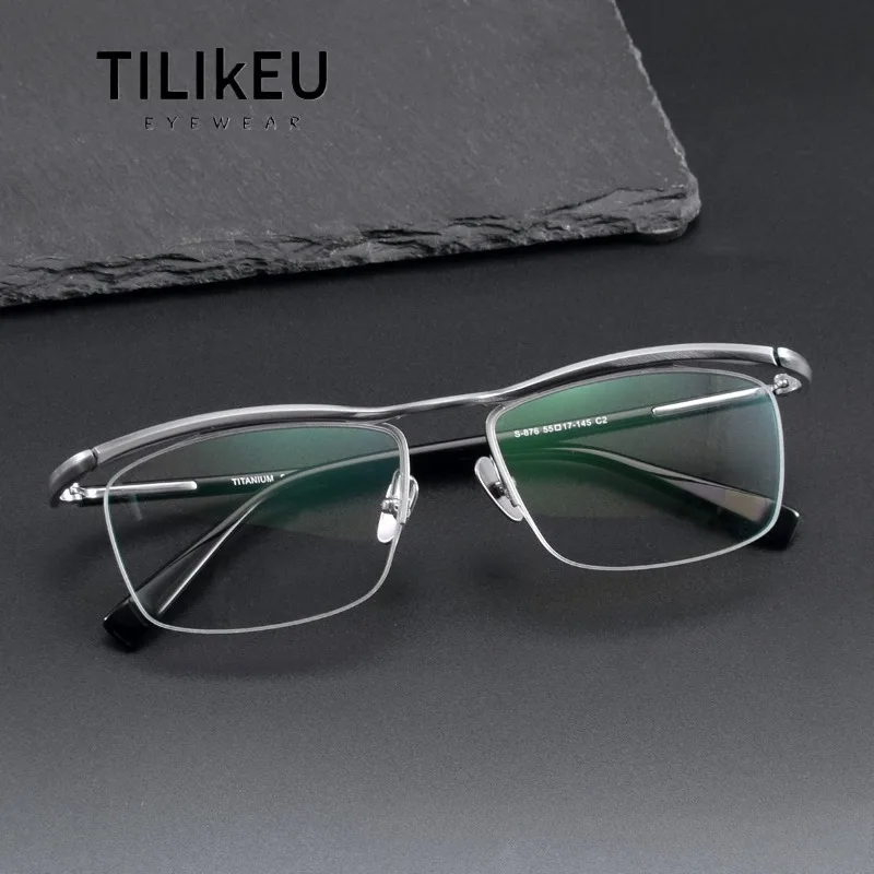 

Top Quality Pure Titanium Eyeglasses Frame for Men Business Retro Square Semi-Rimless Glasses Women's Luxury Designer Eyewear