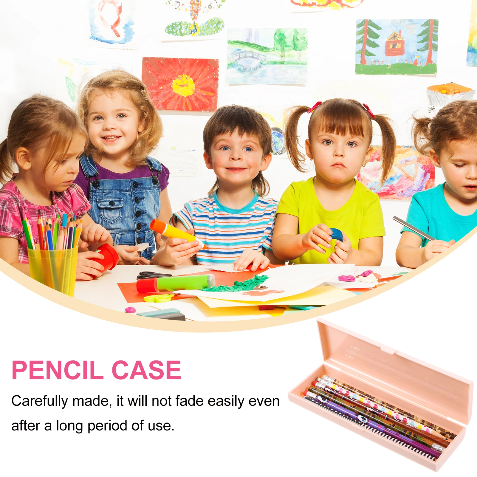 1pc Plastic Stationery Box Pen Case School Supply High Capacity Pink Portable Creative Storage Box For Students Desk Organizer