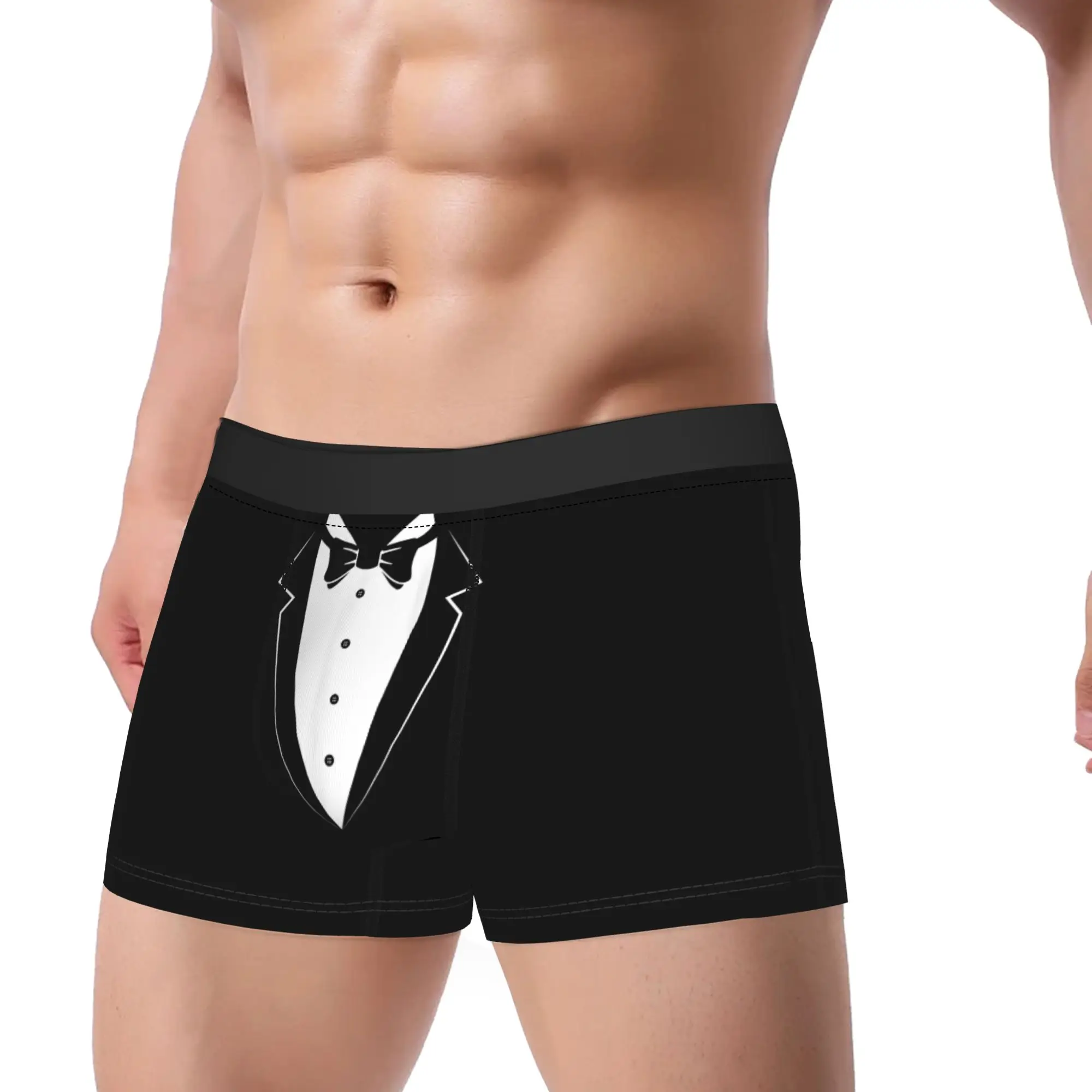 

Men's Boxer Briefs Shorts Panties Black And White Tuxedo Bow Tie Funny Costume Underwear Homme Humor Plus Size Underpants