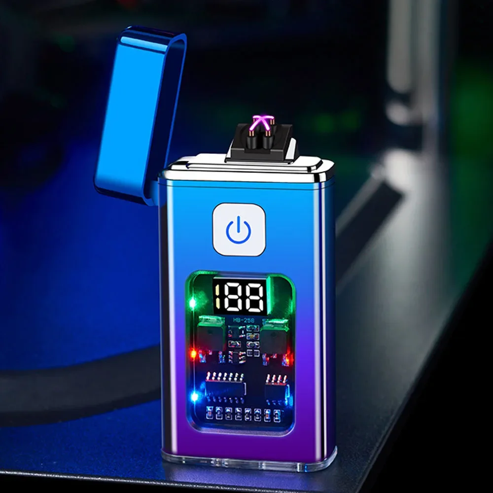 

2026 New Transparent Shell Induction Dual Arc Lighter Typc-e Fast Charging Digital Charging Cigarette Lighter Men's Gift