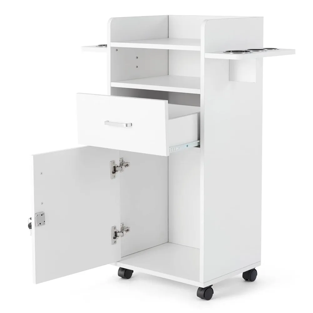 

6 Tool Salon Cabinet, White, 35.4H x 15.7W x 12.5L, MDF Material, 360 Degree Fixed Pulley