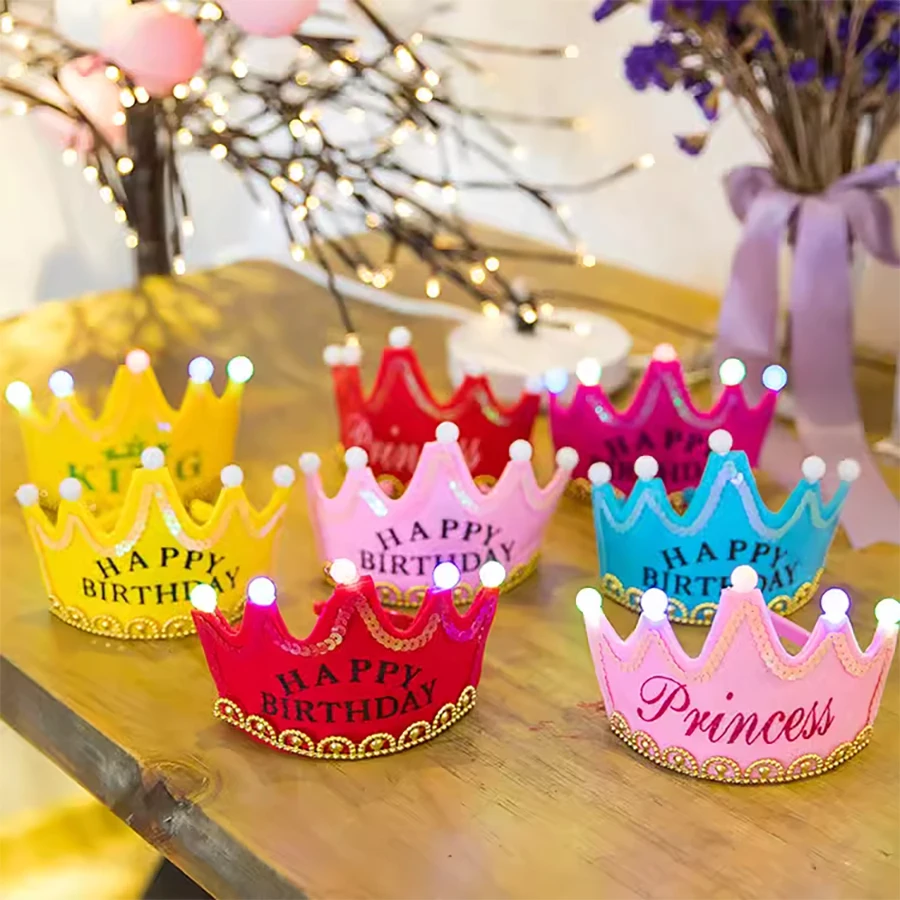 Happy Birthday Hat Glow Hat Glow Crown Prince Princess Crown Tiara Party Decoration Birthday Supplies