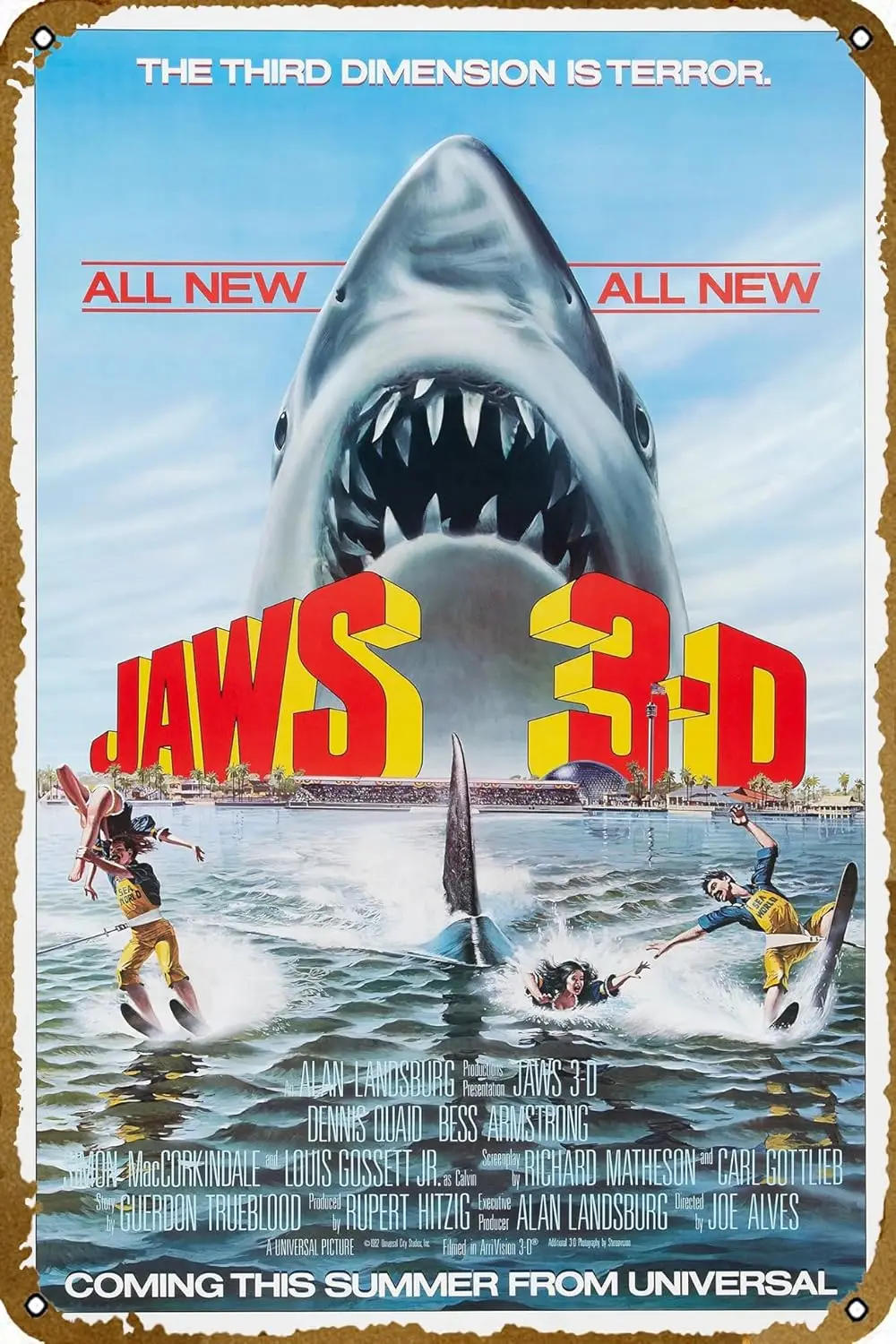 Jaws 3-D 1983 Poster Vintage Metal Tin Signs Modern Wall Decoration for Bedroom Office Home Wall Home Room 8x12 Inches sign