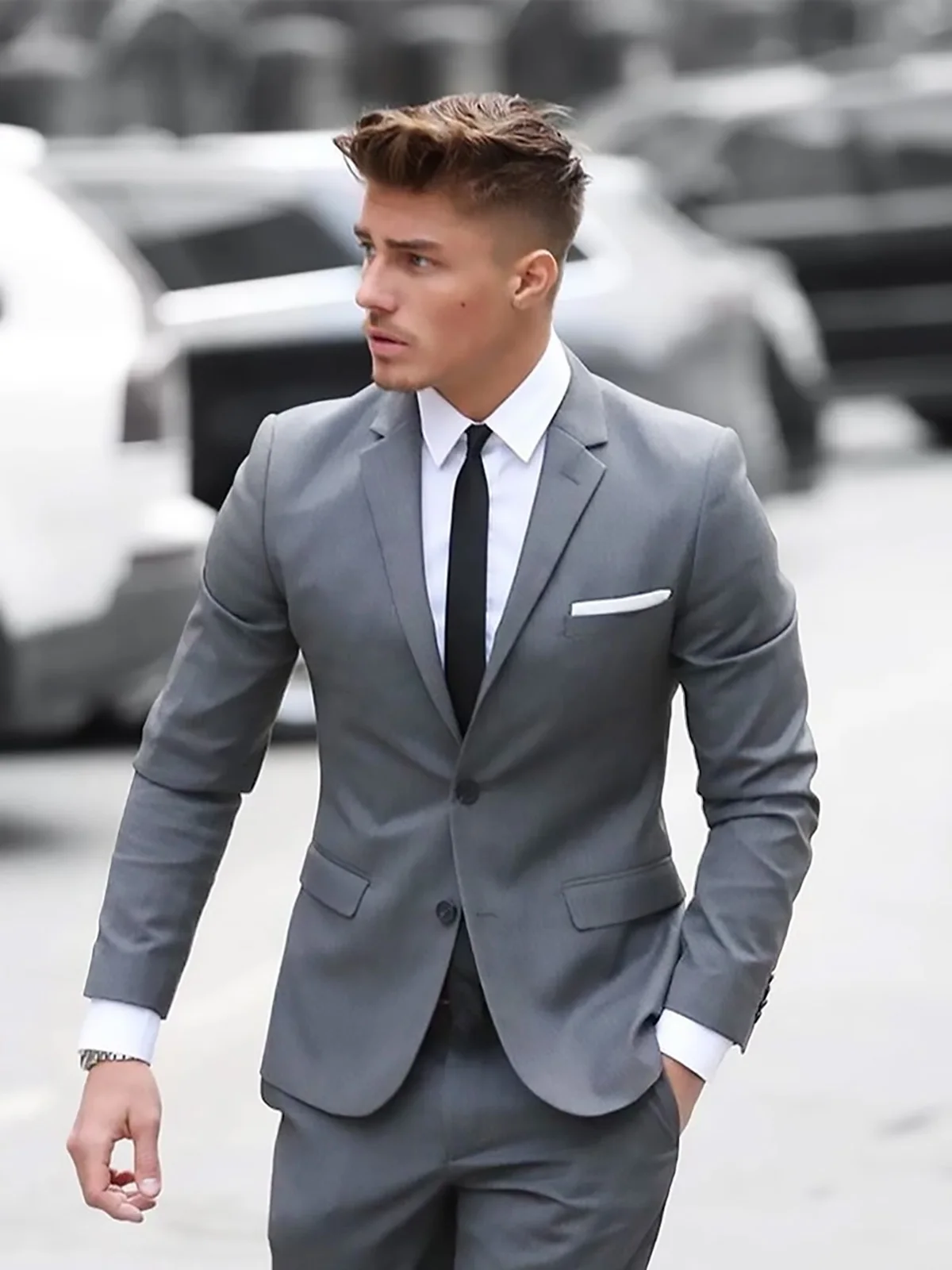 

Smart Casual Grey Suits for Men Slim Fit Daily Custom Made Solid Tuxedo Boys Suit Set Trajes De Hombre Anzug Herren Men Suits