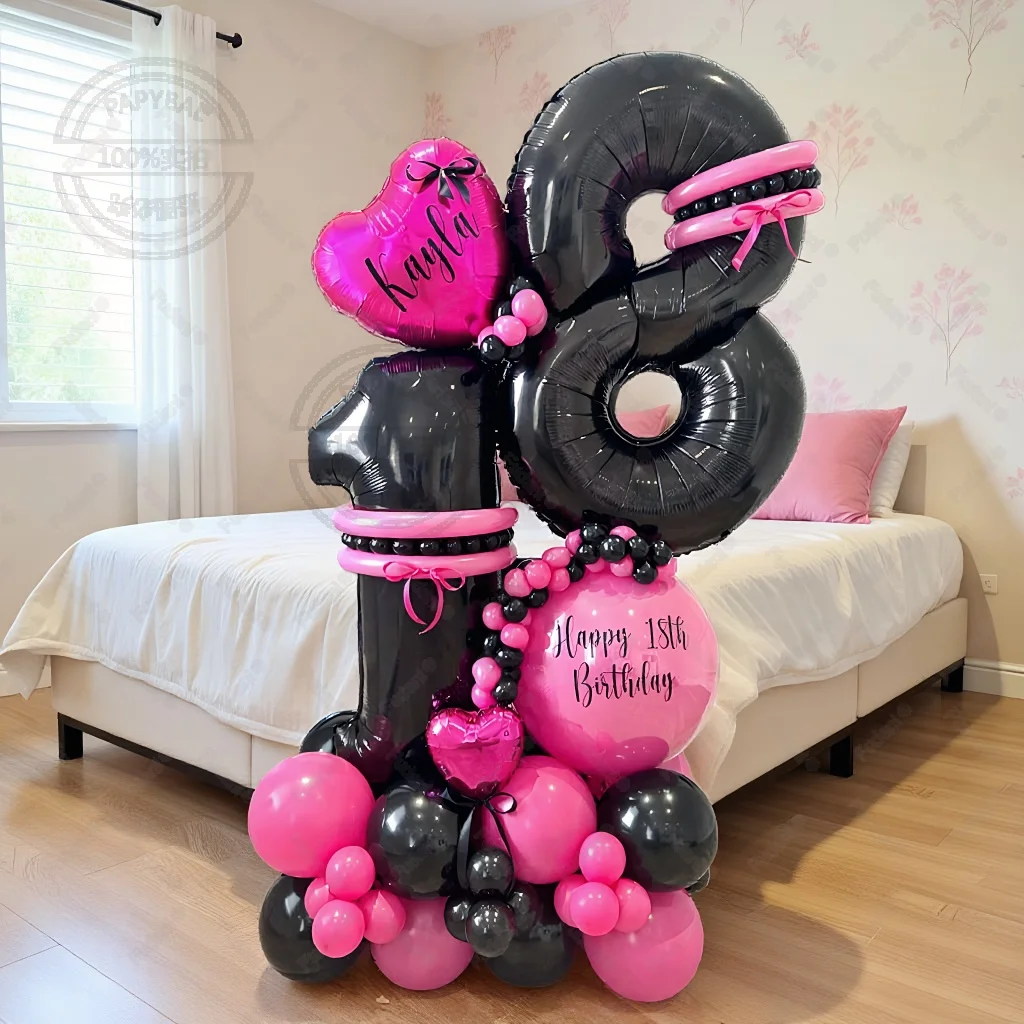 Black Balloons Garland Hot Pink Balloon Arch Kit Birthday Party Baby Shower New Year Wedding Anniversary Decoration Globos Set view 2