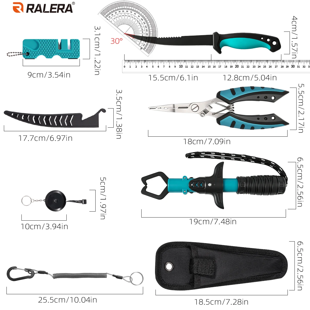 RALERA Stainless Steel Fishing Gear Pliers, Fish Lip Gripper, Fish Ruler, Fillet Knife, Fishing Stuff Kit, Fishing Gift for Men view 2
