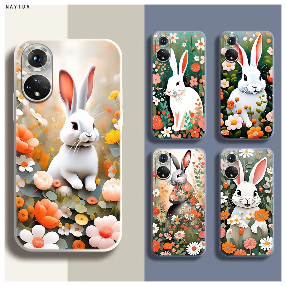 Phone Case For Honor 70 50 X6A X9B X7A X8A X9A Soft Silicone Original Cover The Little Rabbit in Flowers