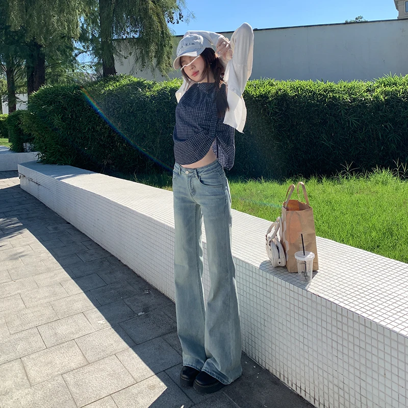 

Womens Pants Elastic Bootcut Jeans Soft Denim Trousers Low Waist Light Blue Comfort Breathable Stylish