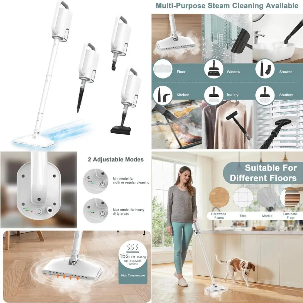 

7-in-1 Multipurpose Steam Cleaner with Adjustable Modes, 400ml Detachable Tank, 23ft Power Cord for Home Use