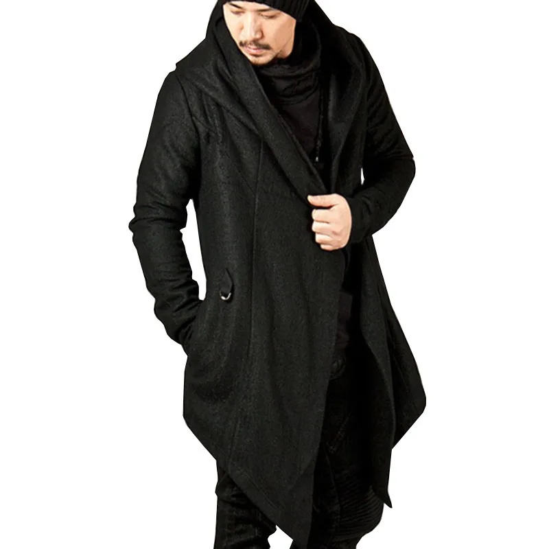 

Men Casual Open Stitch Gothic Hooded Long Cloak Cape Coat Unisex Fashion Hoodies Cardigan Solid Pocket Loose Trench Jacket