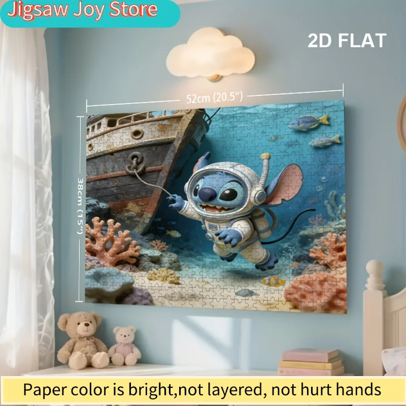 Druk 2D na płasko, dekoracja domu z motywem Disneya (Stitch i Myszka Miki), puzzle 2D na płasko, Disney, łamigłówka dla dorosłych, idealne dla rodziny