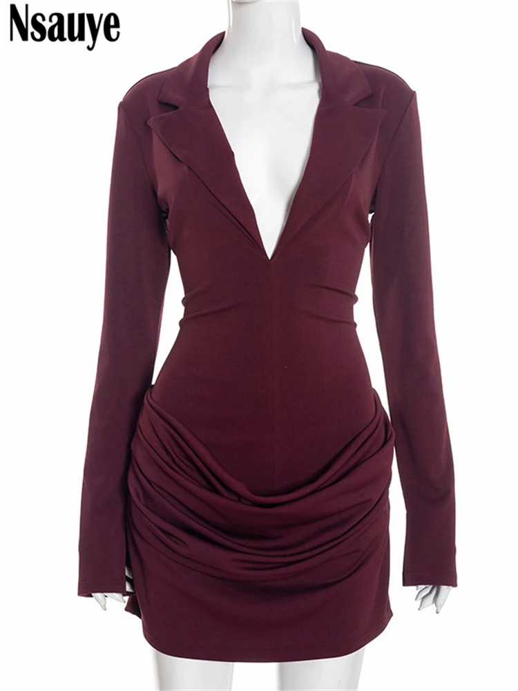 Nsauye Winter 2025 Sexy Evening Party Short Night Club Shirt Dress New Fashion Elegant Long Sleeve High Waisted Bodycon Dress