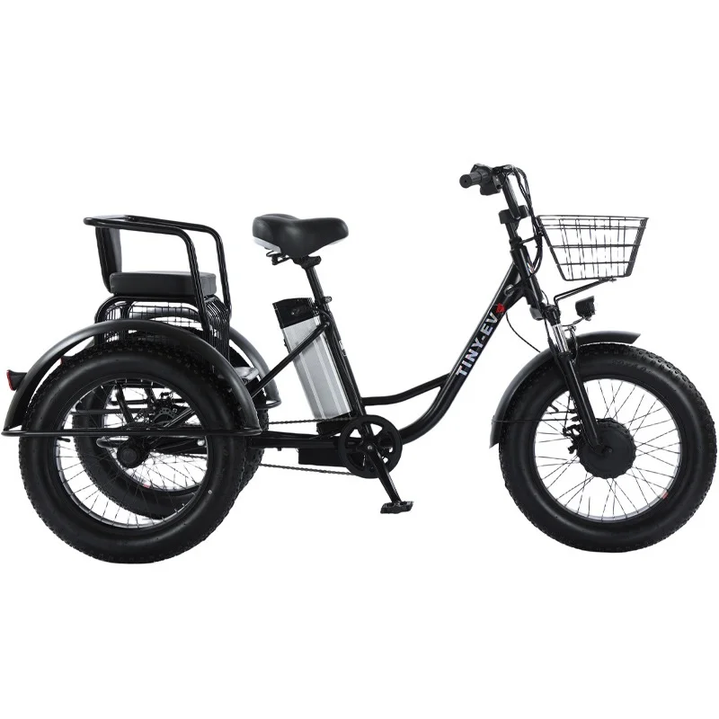 Fat Tire Electric Bicycle 20 Inch 3 Wheel Electric Cargo Bike For Adults Women Men Powerful 48V 500W Lithium Battery Removable