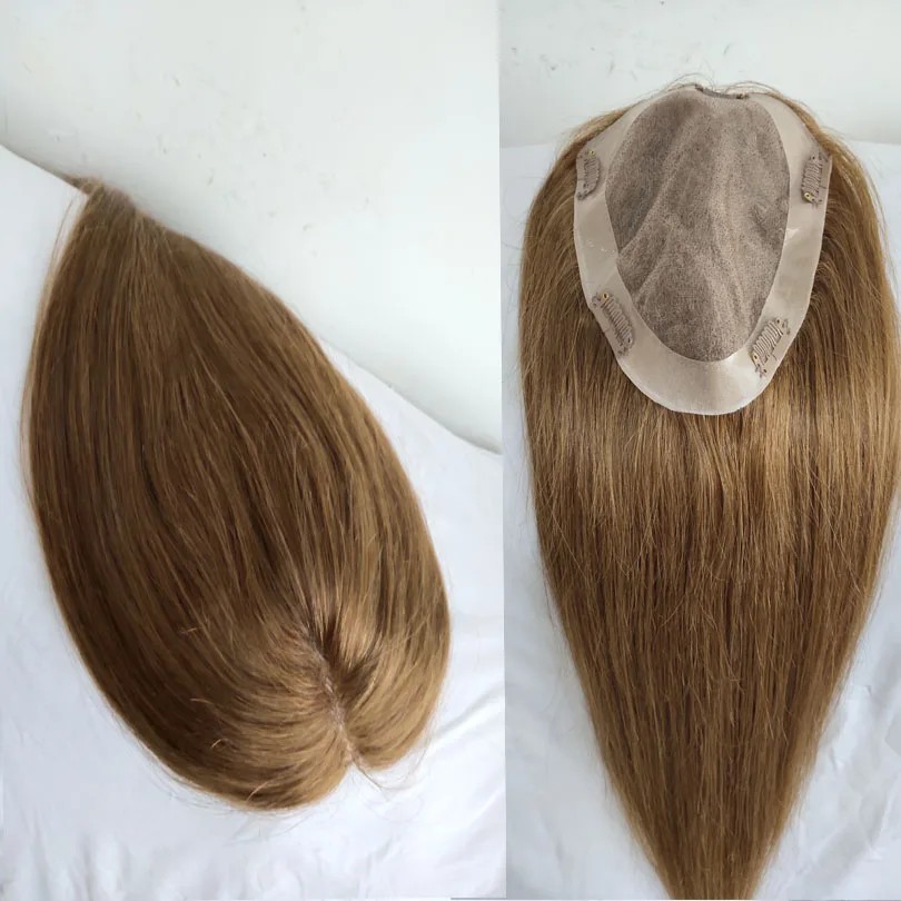 15x13cm Dark brown 100% Remy Human Hair Toppers Blonde Middle Part Human Hair Pieces for Thinning Hair Clip in Toppers