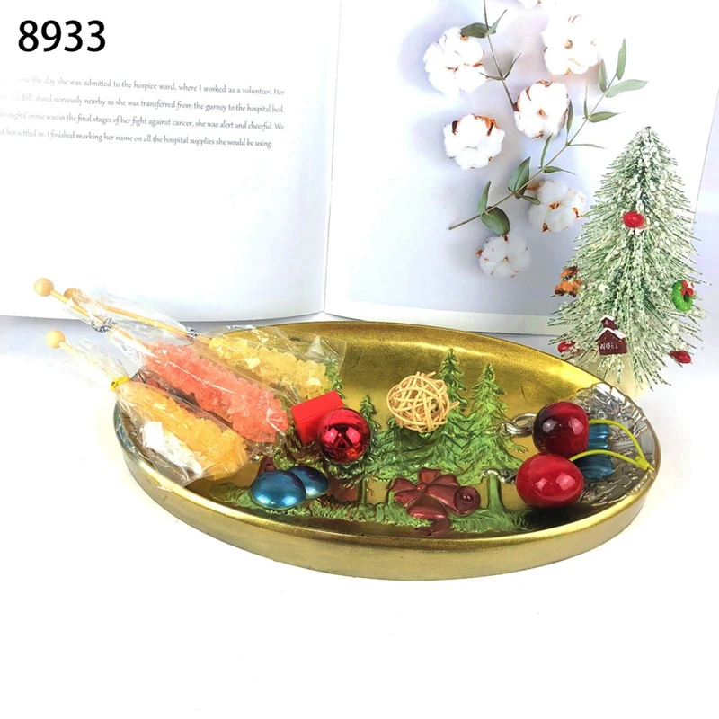 1 Piece Christmas Tray Silicone Mold White Silica Gel DIY Oval Semi-Dimensional Christmas Decorative Tray