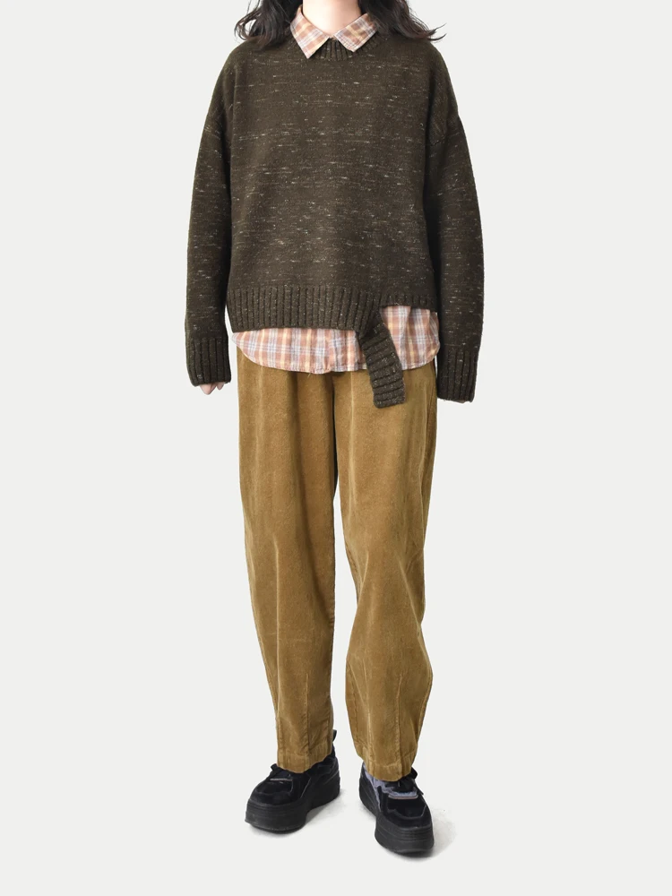 Comfortable Elastic Waist Corduroy Casual Pants Warm Color Commute Long Trousers Street Sle Neutral Simple  Color Knit...