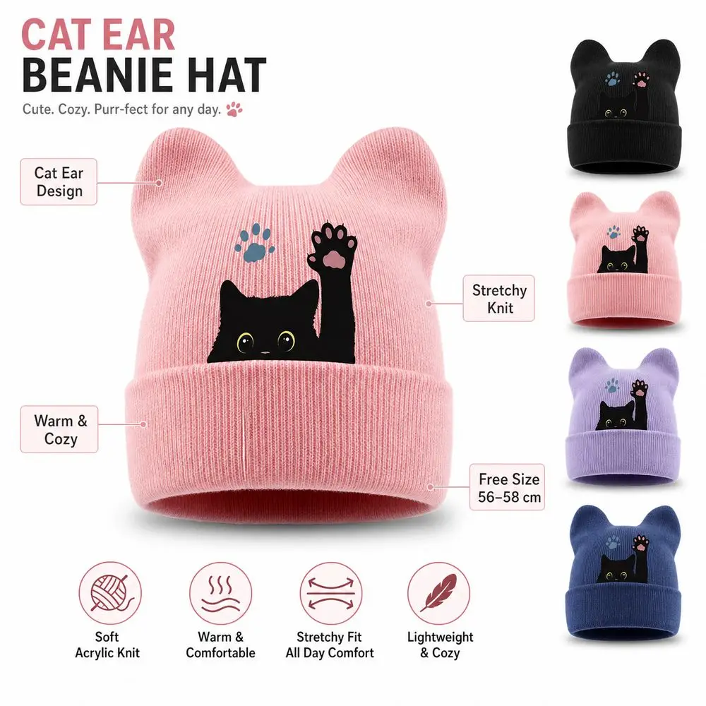 Gifts Knit Cat Ear Beanie Hat Y2K Harajuku Punk Gothic Brimless Skull Cap Stretchable Pullover Hat Casual Streetwear