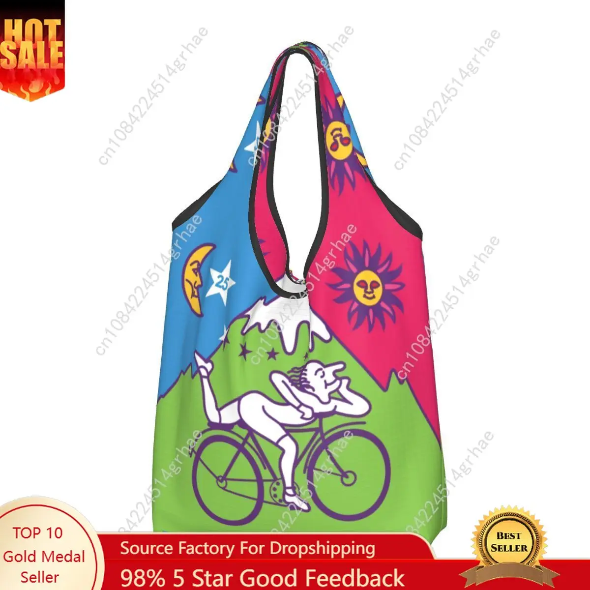 Custom Albert Hofmann LSD Bicycles Day Grocery Shopping Bag Funny Shopper Shoulder Tote Bag Portable Acid Blotter Party Handbag