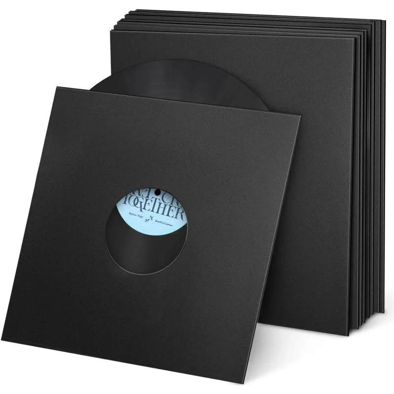 

10 Black Paper Sleeves for 12-Inch Records, Matte Black Thick Cardboard Covers for 33 RPM Records,Suitable for Storage Sleeves