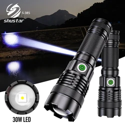 High-power 30W LED Flashlight Stepless Dimming Torch Waterproof Zoom Camping Fishing Lantern 3000 Meters Long Lighting Distance